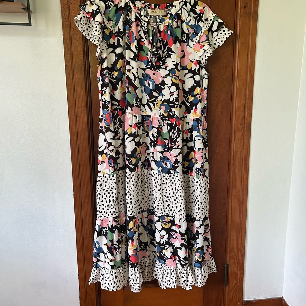 Floral and Polka Dot Midi Dress